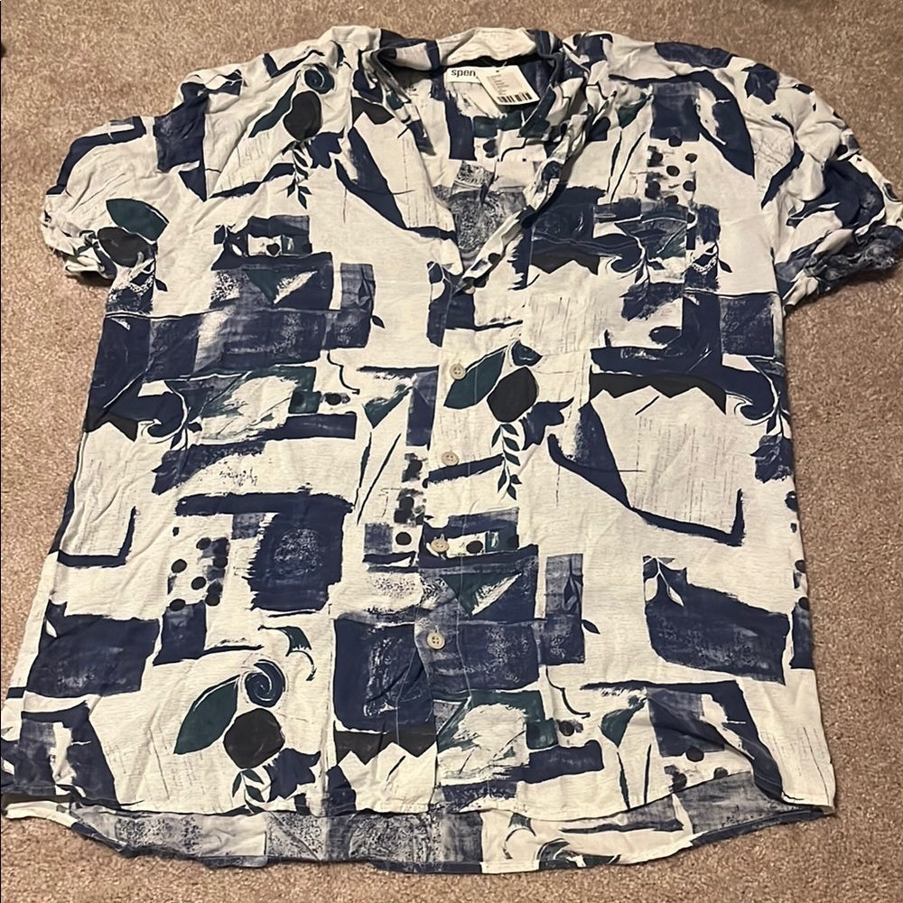Urban Outfitters Blue and White Abstract Men's Shirt